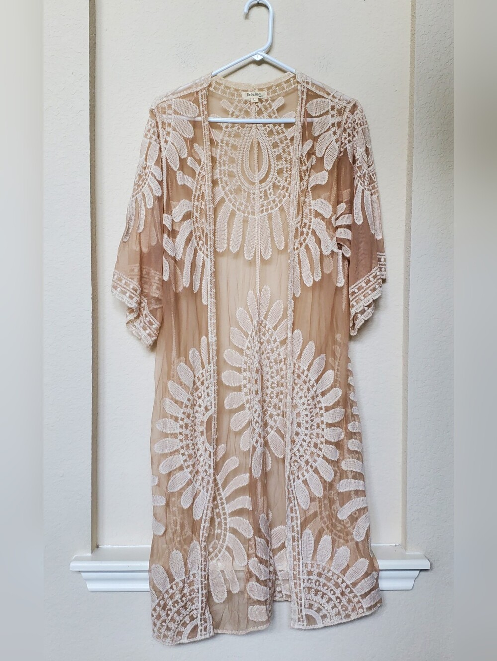 Rebellion Cream Lace Crochet Cover-Up.  Size Large